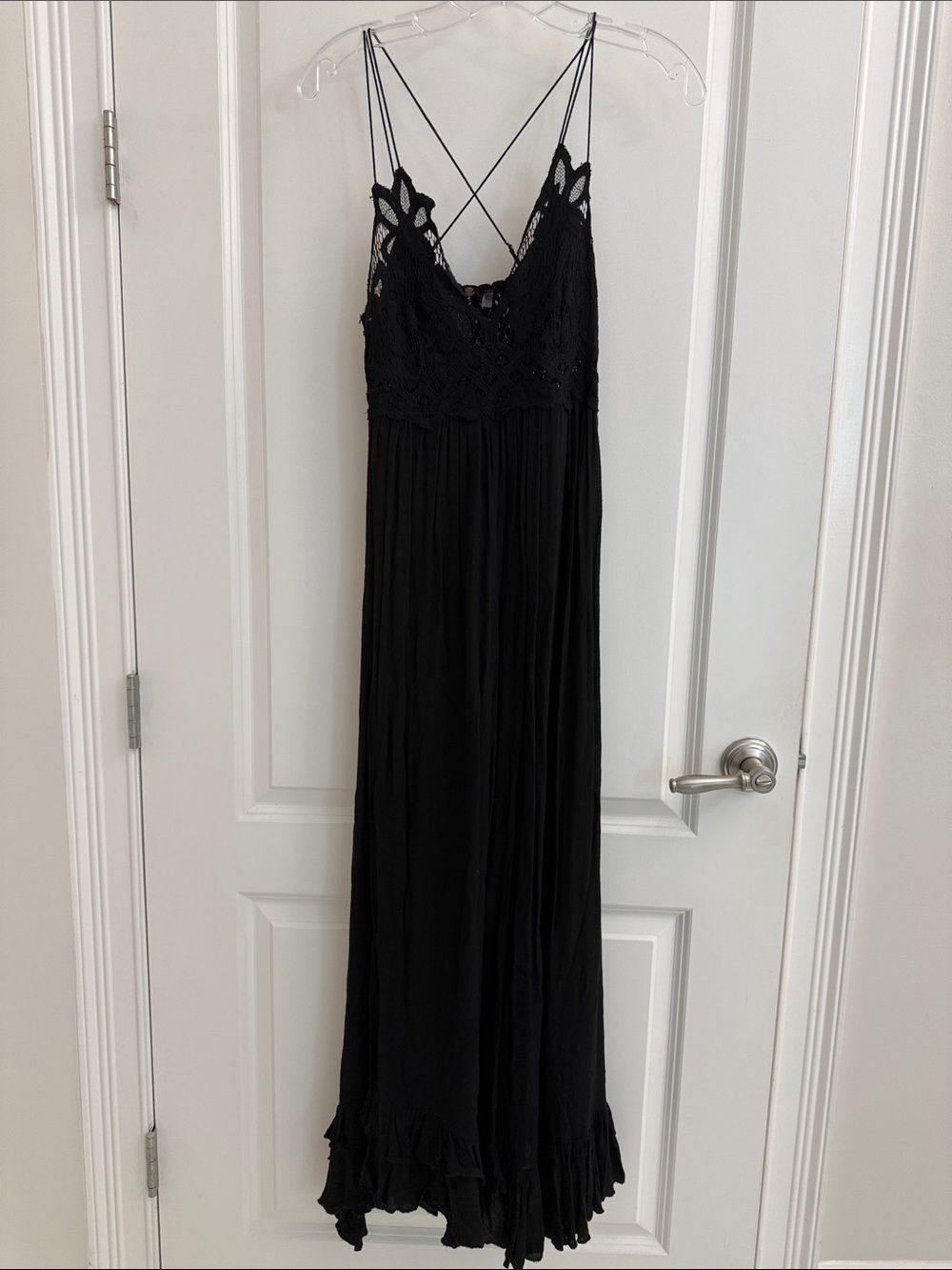 Free People Black Crochet Lace Bodice Maxi Slip Dress
